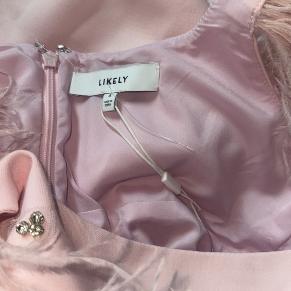 NEW LIKELY likely Cameron feathers and crystals Midi Dress pink sz 4 - Picture 7 of 12